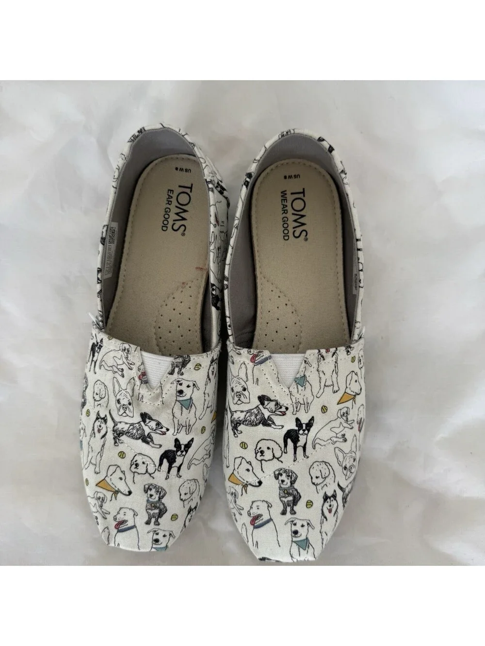TOMS Alpargata Belmont White Office Dogs Shoes Size 8 Sneakers Black & White